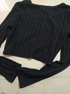 Shein Black Ribbed Long Sleeve Top