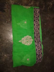 Embroidered Green and Red Saree