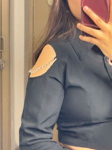 Black Cropped Shirt with Chained Sleeve