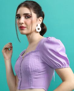 Stylish Lavender Crop Top &amp; Patterned Pants