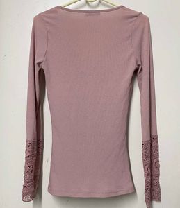 Shein Dusty Rose Lace Sleeve Top