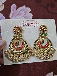 White Stone Work Earrings