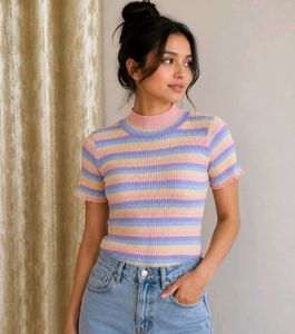 Pastel Striped Mock Neck Top