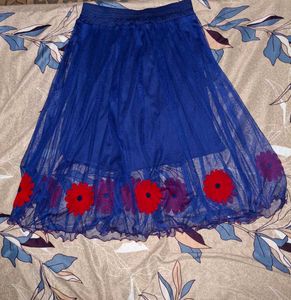 Blue Net Flowy Skirt | Floral Design