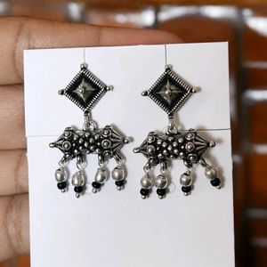 Voylla Oxidised Silver Earrings
