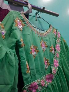 Stunning Green Embroidered Ethnic Gown