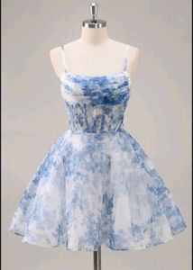 Blue Floral Spagetti Mini Dress