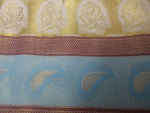 Elegant Off-White and gold Saree with Blue Border