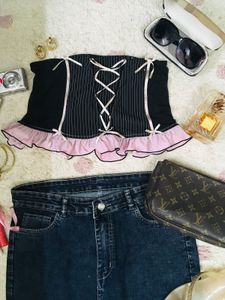 Y2K Black & Pink Corset Top