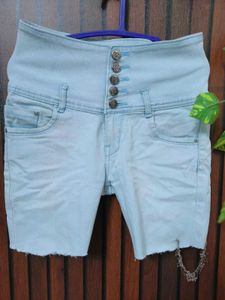 Light Blue High-Waisted Denim Shorts