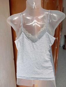 Grey Lace Trim Cami Top