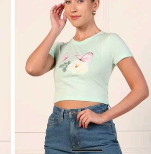 Cute Butterfly Print Cropped Tee