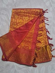 Red &amp; Gold Brocade Silk Saree