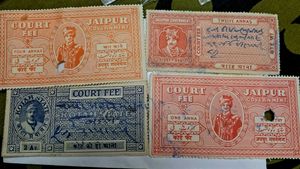 4 vintage Princely state court fee stamps