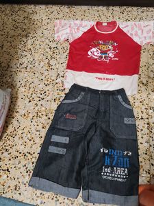 Cute Cartoon T-Shirt & Denim Shorts Set