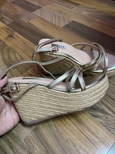 Gold Strappy Wedge Espadrille Sandals