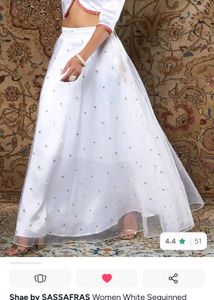 Elegant White Sequinned Lehenga Skirt