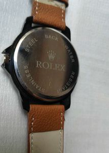 Stylish Rolex Watch with Brown Leather Strap