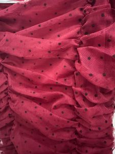 Maroon Polka Dot Mesh Ruched Dress