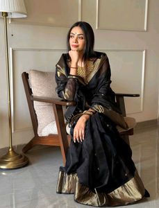 Elegant Black Saree with Gold Border