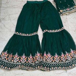 Embroidered Green Kurta Set with Sharara
