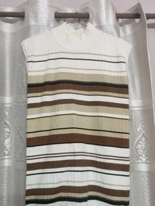 Striped Sleeveless Mock Neck Top