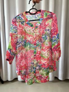 Vibrant Floral Print Button-Up Top