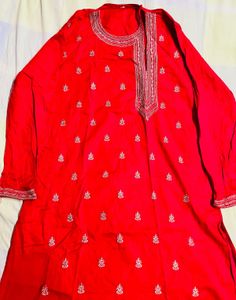 Red Embroidered Kurta