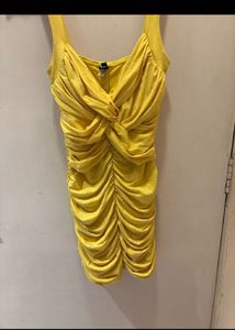 Stunning Ruched Yellow Mini Dress