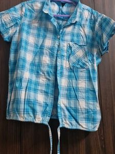 Cute Blue Plaid Short Sleeve Button-Up Shirt