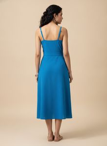 Blue Spaghetti Strap Midi Dress