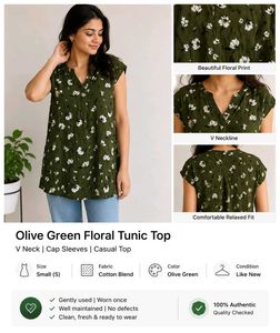 Olive Green Floral Tunic Top