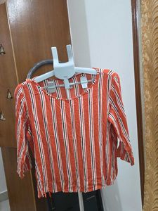 Fame Forever Orange Striped 3/4 Sleeve Top
