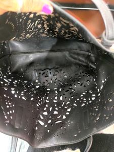 DAYNA KORR  Black Laser-Cut Tote Bag