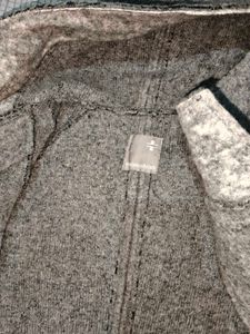 Gray Hooded Wool Blend Coat