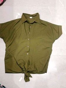 Olive Green Button-Up Tunic Top