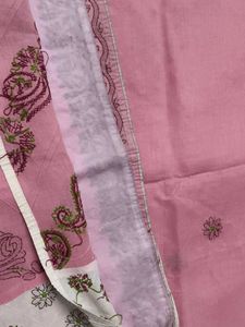 Pink Chikankari Floral Paisley Cotton Saree