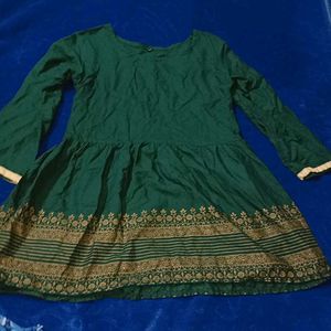 Green Kurta with Gold Print