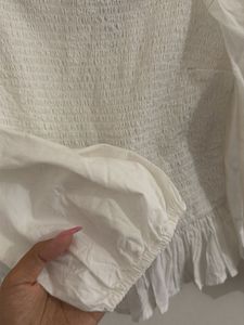 White Smocked Square Neck Top