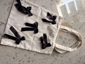 Cute Tote Bag with Black Ribbons