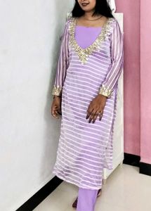 Elegant Lavender Striped Kurta Set