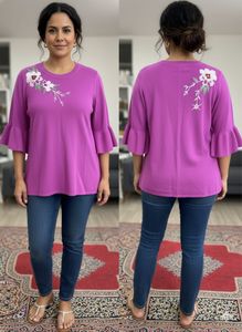 Floral Embroidered Ruffle Sleeve Top