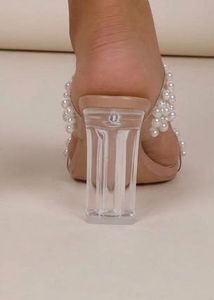 Pearl Embellished Clear Block Heels