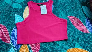 SHEIN Pink Racerback Crop Top