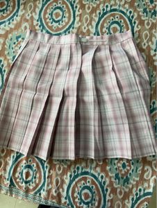 Cute Pink Plaid Pleated Mini Skirt