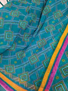 Teal Geometric Print Saree