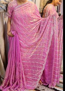 Elegant Pink Embellished Saree