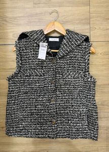 Stylish Tweed Vest with Buttons & Pocket