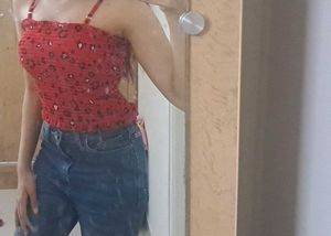 red smocked leopard print crop top 🥀