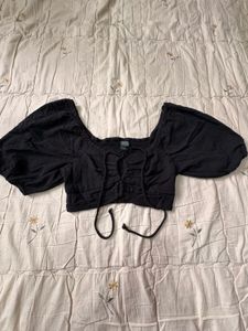 Wild Fable Black Ruched Crop Top